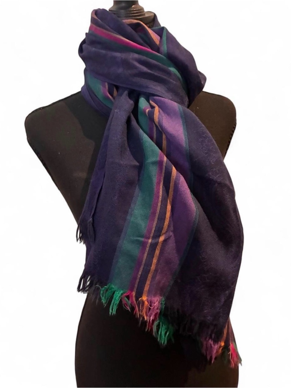 Women's Navy and Purple Striped Scarf for Rave Pashmina
